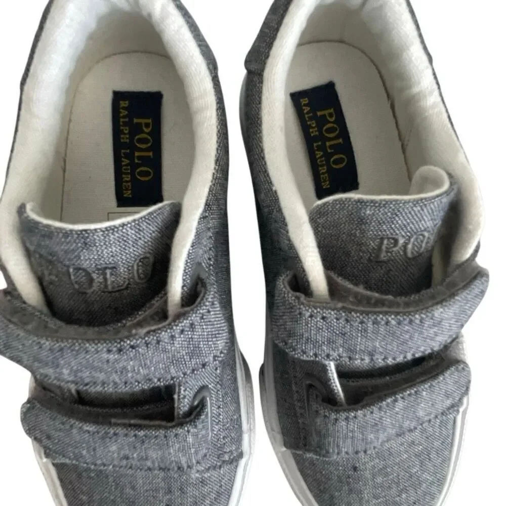 NWOT Polo Ralph Lauren Easten EZ Grey Chambray / Multi Pony Player Shoes Size 8.